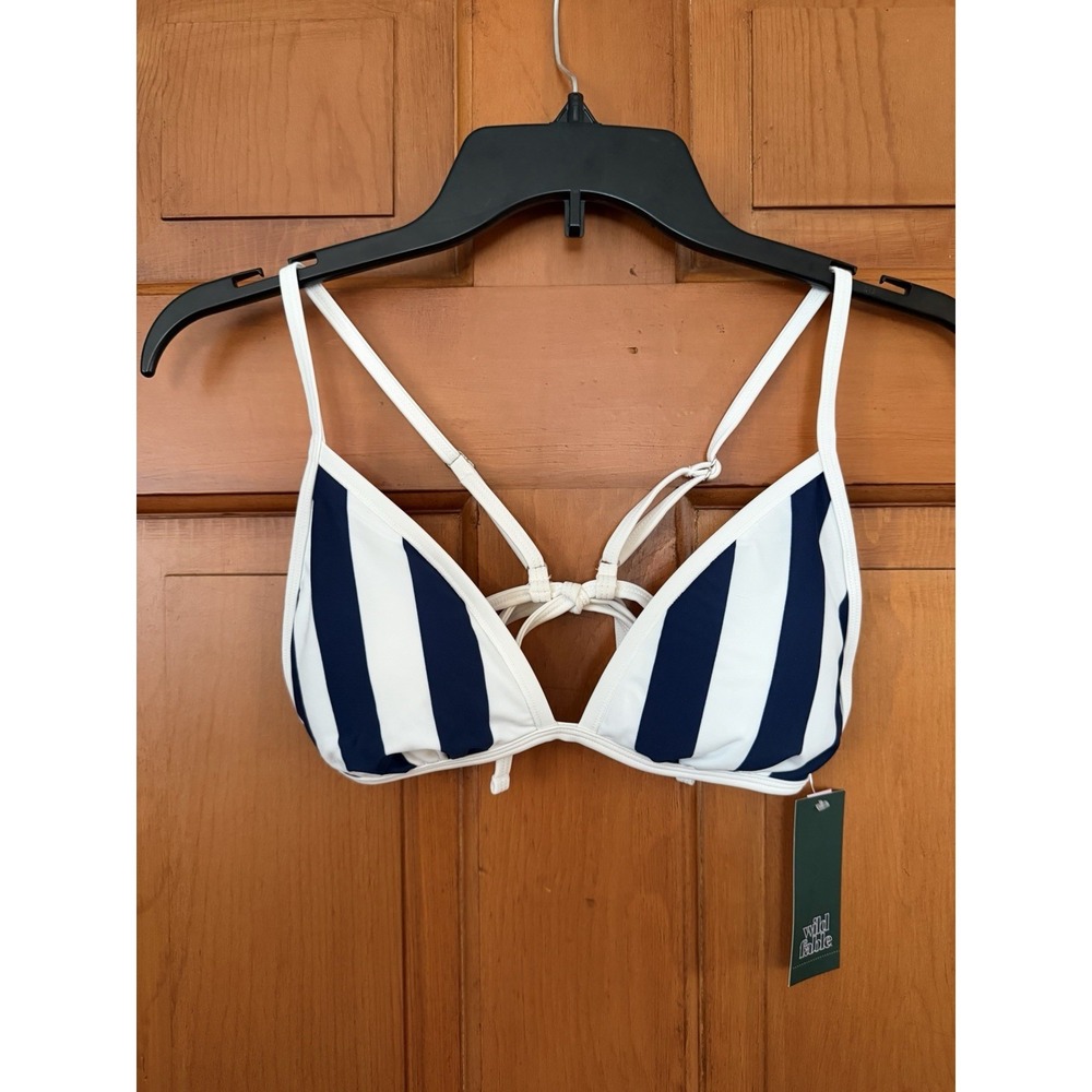 Women's Wild Fable Blue & White Striped Triangle Bikini Top Medium 4th Of July